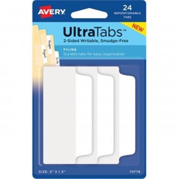 Avery Dennison Avery-Dennison AVE74776 Filing Repositionable Ultra Tabs; White - Pack of 24 74776